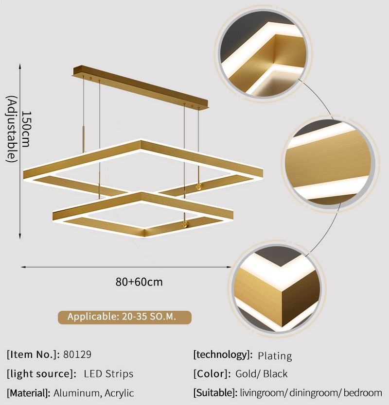 YLK Kare - Moderne led lysekrone for stue luksus kvadratisk design