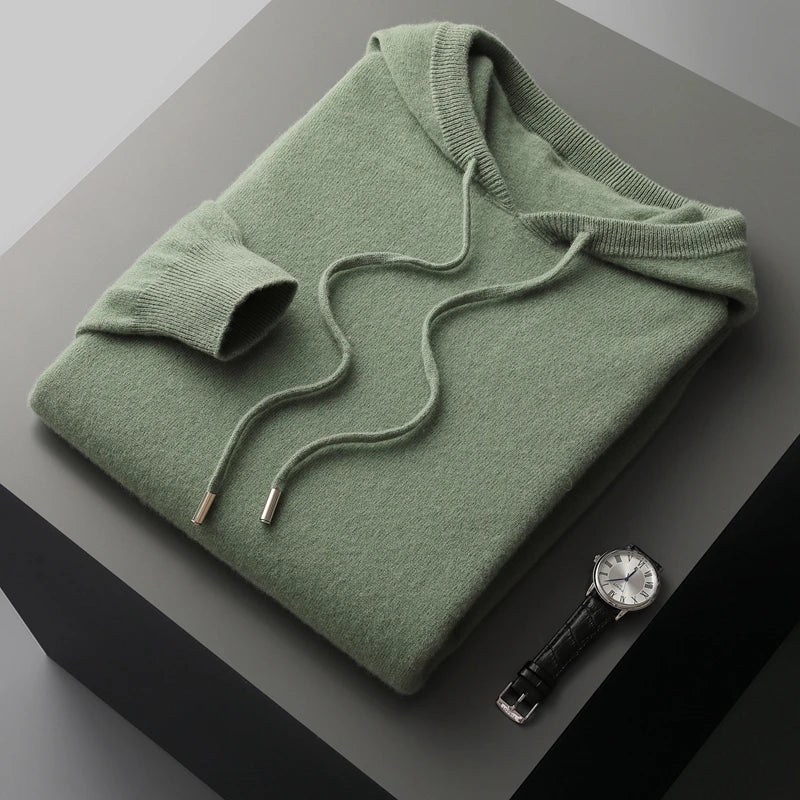 Men's One Hoodie Sweater  - 100% Merino Wool Knitted Sweatshirt for Autumn Winter