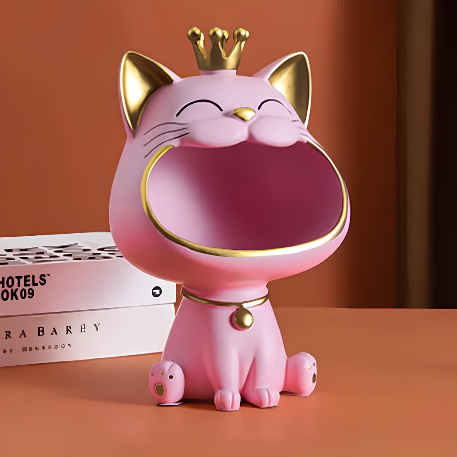 Fortune Crown Big Mouth Cat Eingangsschlüssel-Aufbewahrungstablett, dekoratives Ornament