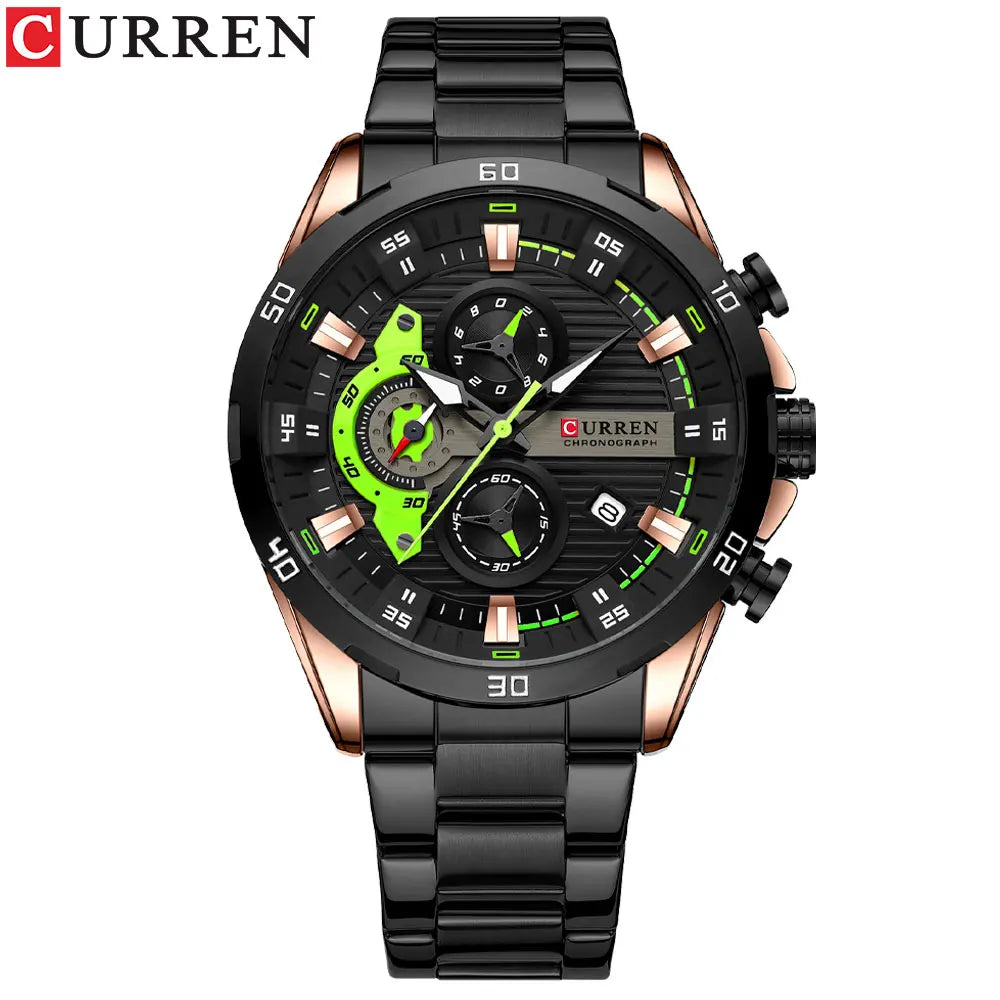 CURREN Stainless Steel Watches for Men - Creative Fashion Luminous Dial with Chronograph