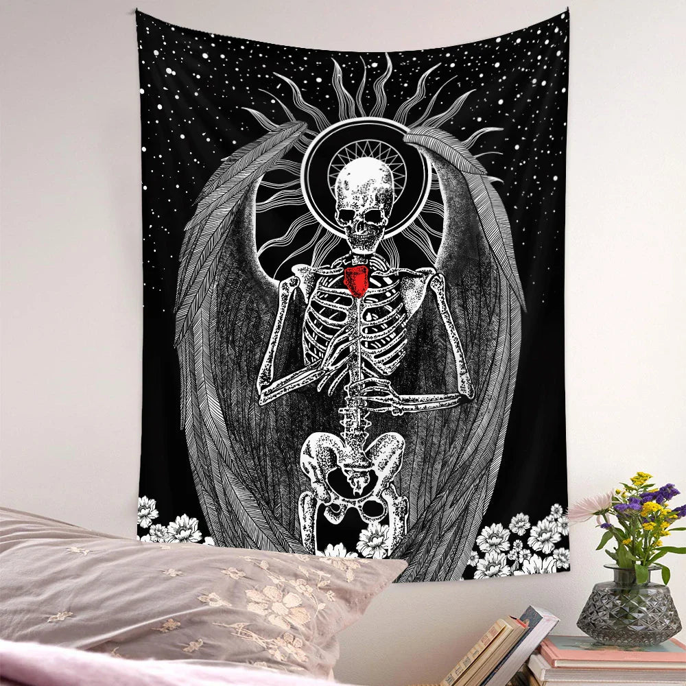 Tapiz de tarot nupcial con calaveras