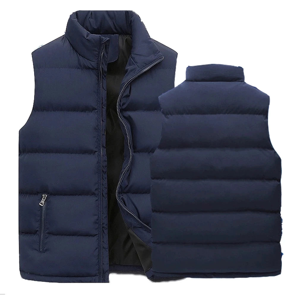 Warm mouwloos vest voor heren – waterdichte winterjas met rits en opstaande kraag, casual vest