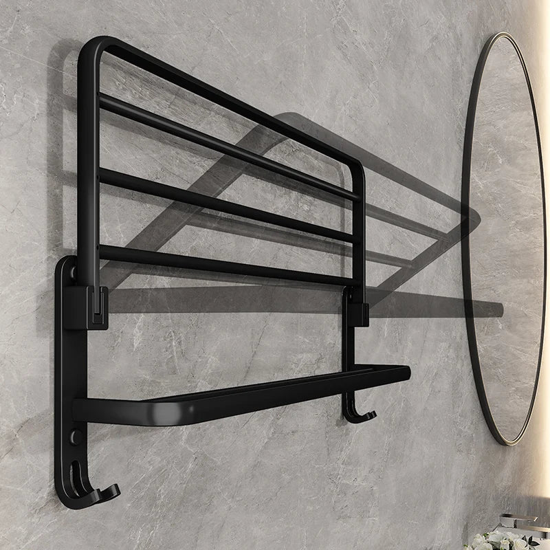 Toallero plegable negro mate de 50 cm - Estante de aluminio para montaje en pared que ahorra espacio