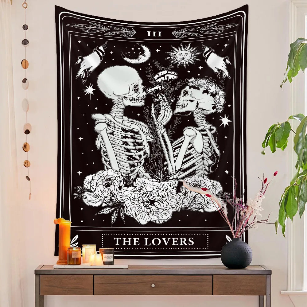 Tapiz de tarot nupcial con calaveras