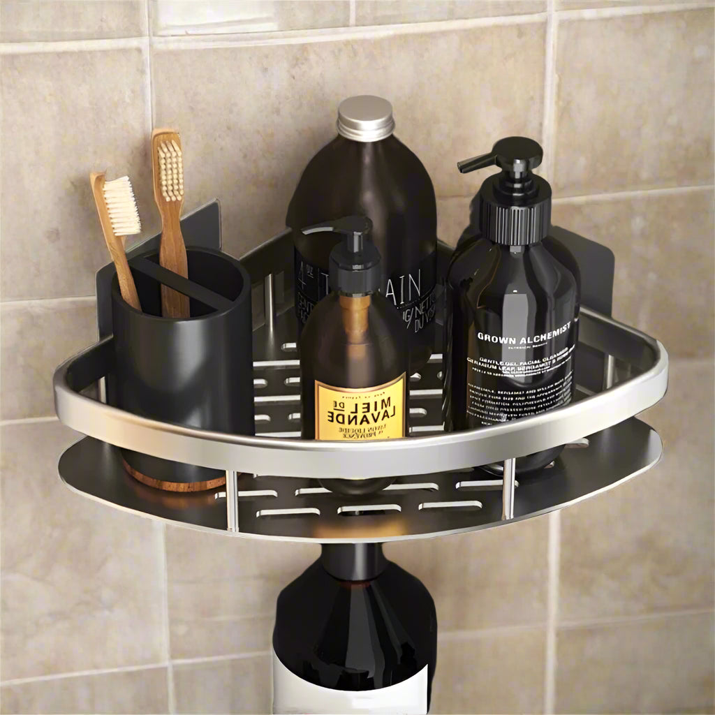 Sleek Aluminum Corner Shower Shelf - No-Drill Bathroom & Kitchen Organizer