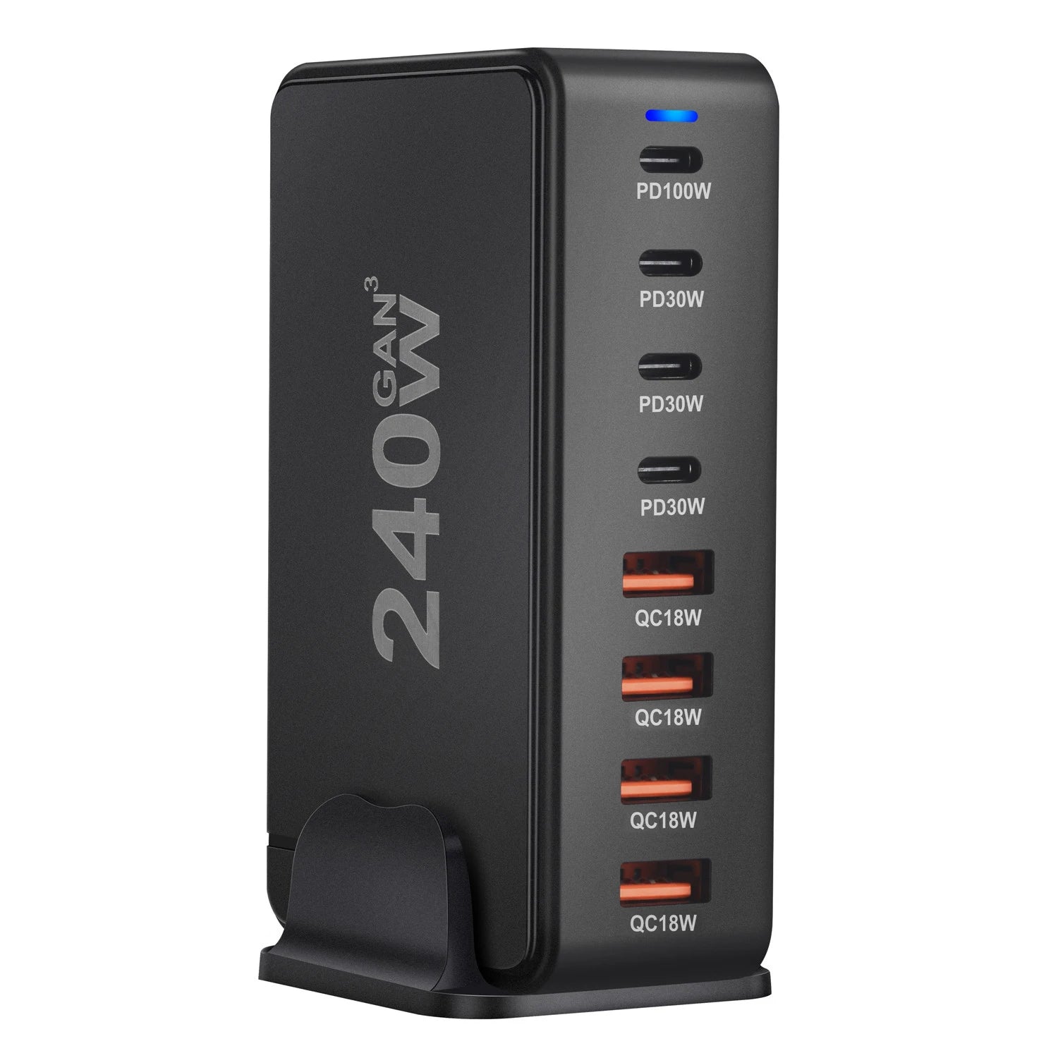 Caricatore GaN da tavolo da 240 W – Stazione di ricarica rapida USB Type C PD Quick Charge 3.0 a 8 porte per dispositivi mobili, laptop e altro ancora