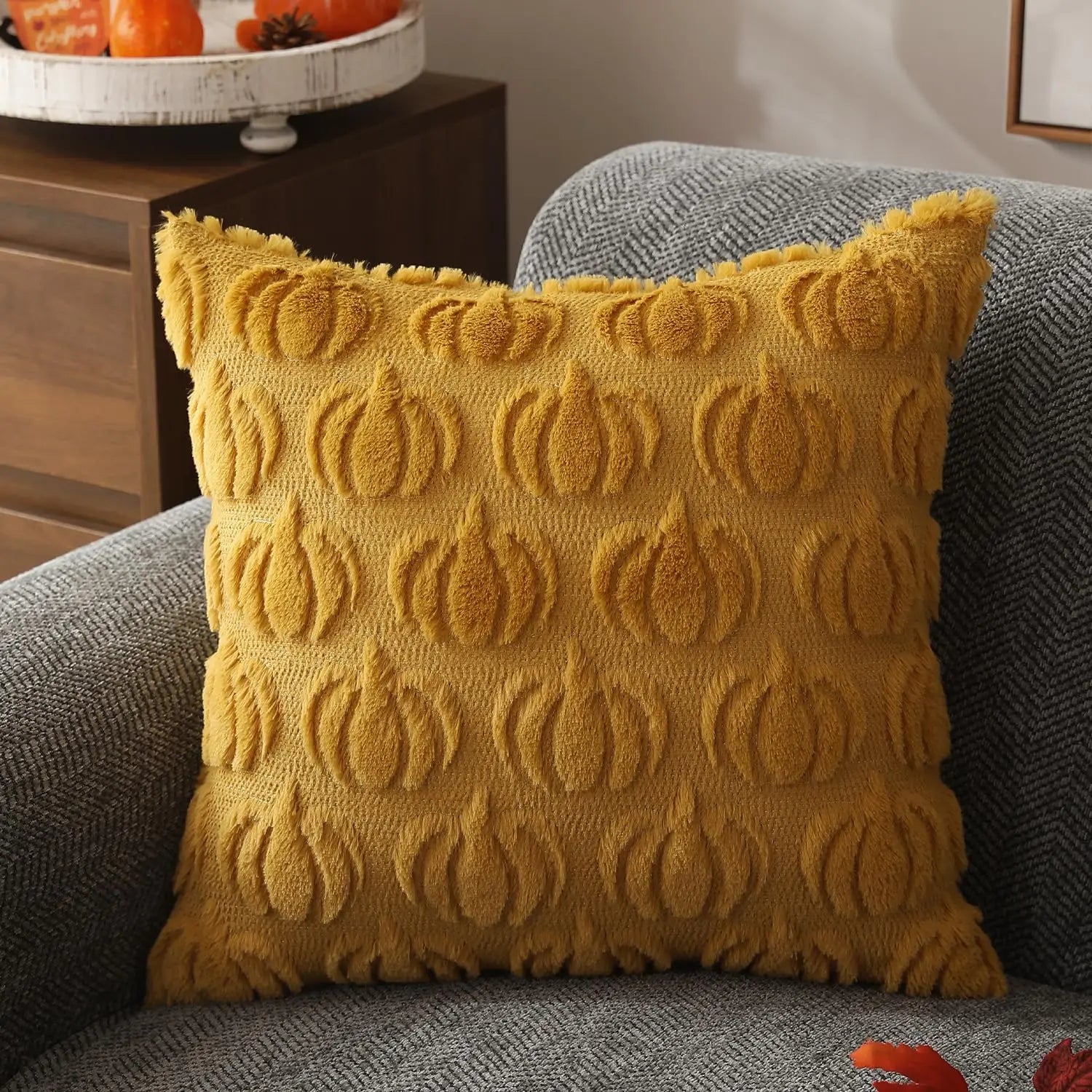 RusticFall - Housse de coussin en fausse fourrure pour canapé d'automne