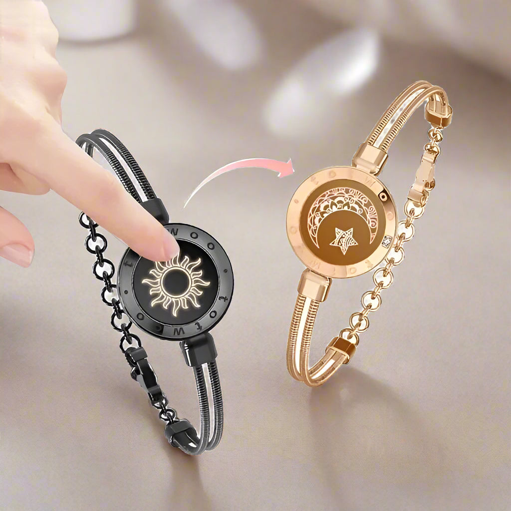 Sun and Moon totwoo Love Bracelets,Long Distance Relationship touch Light up & Vibrate Bracelets for Couples, Gifts