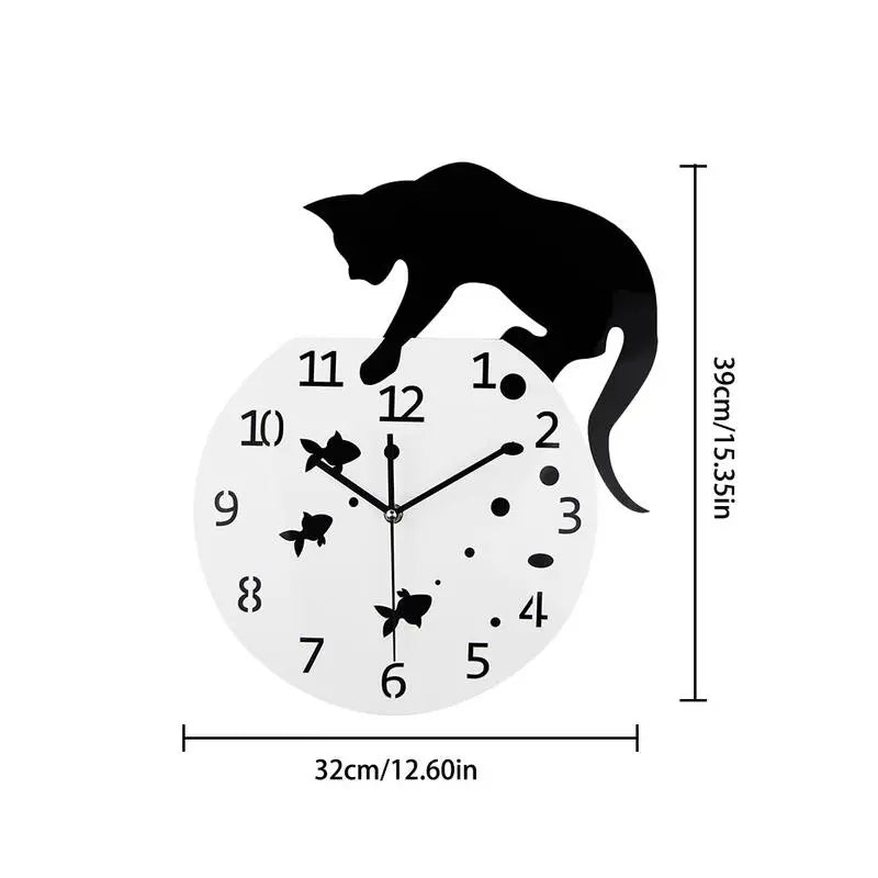 Reloj de pared redondo con diseño de gato