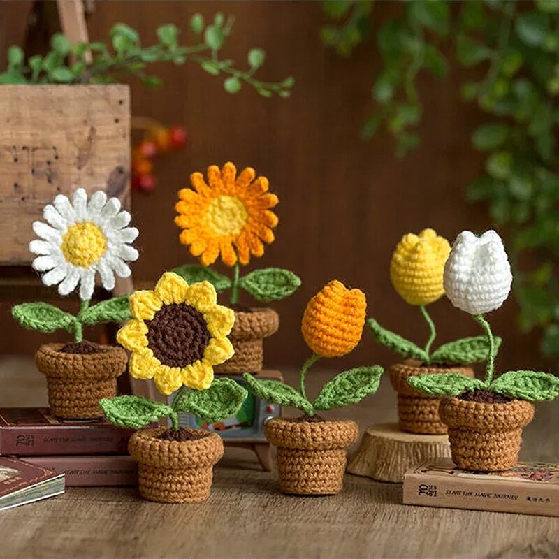 Decoración de macetas de crochet hecha a mano