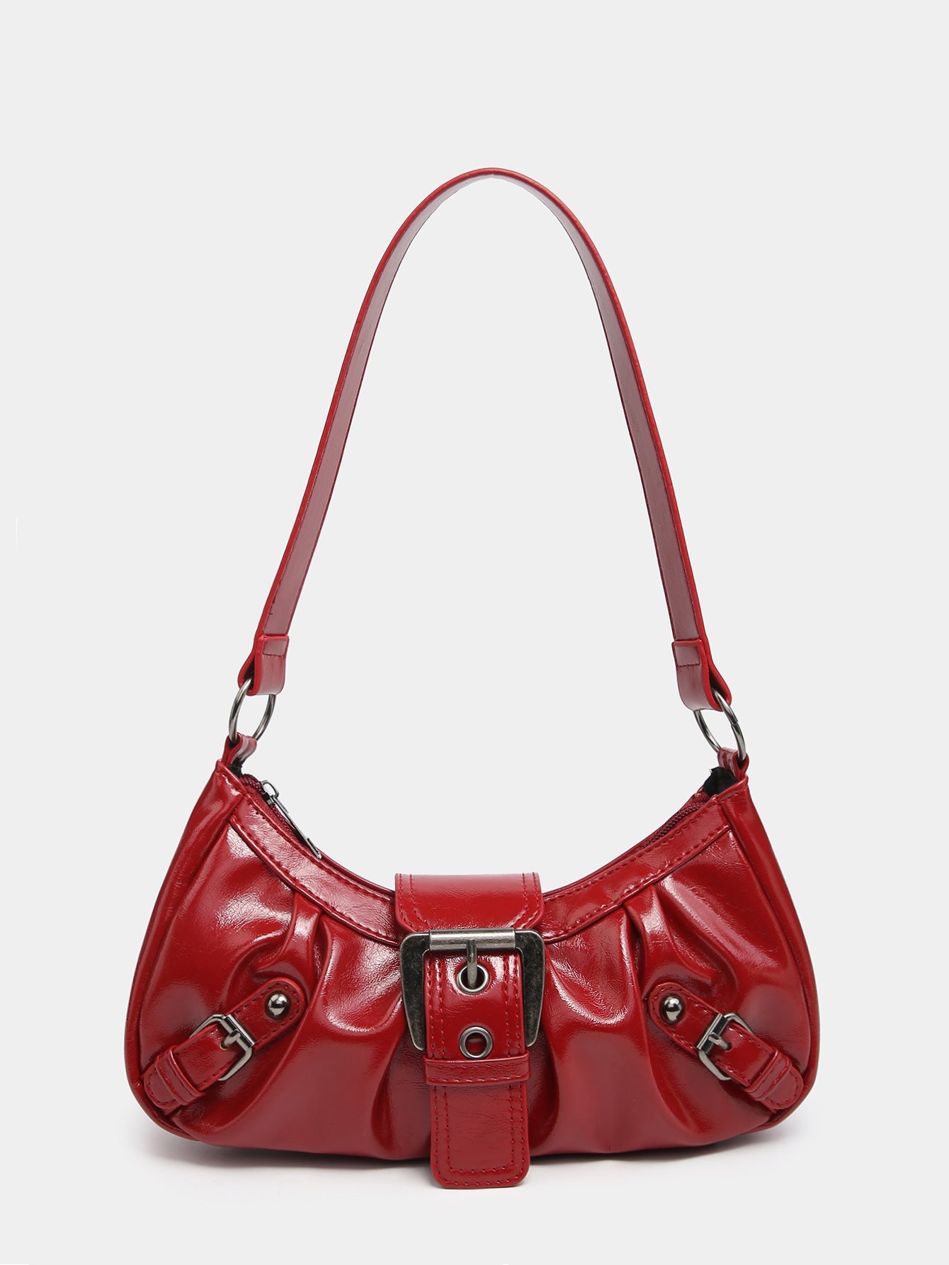 Cora Distressed Faux-Leather Buckle Hobo Bag