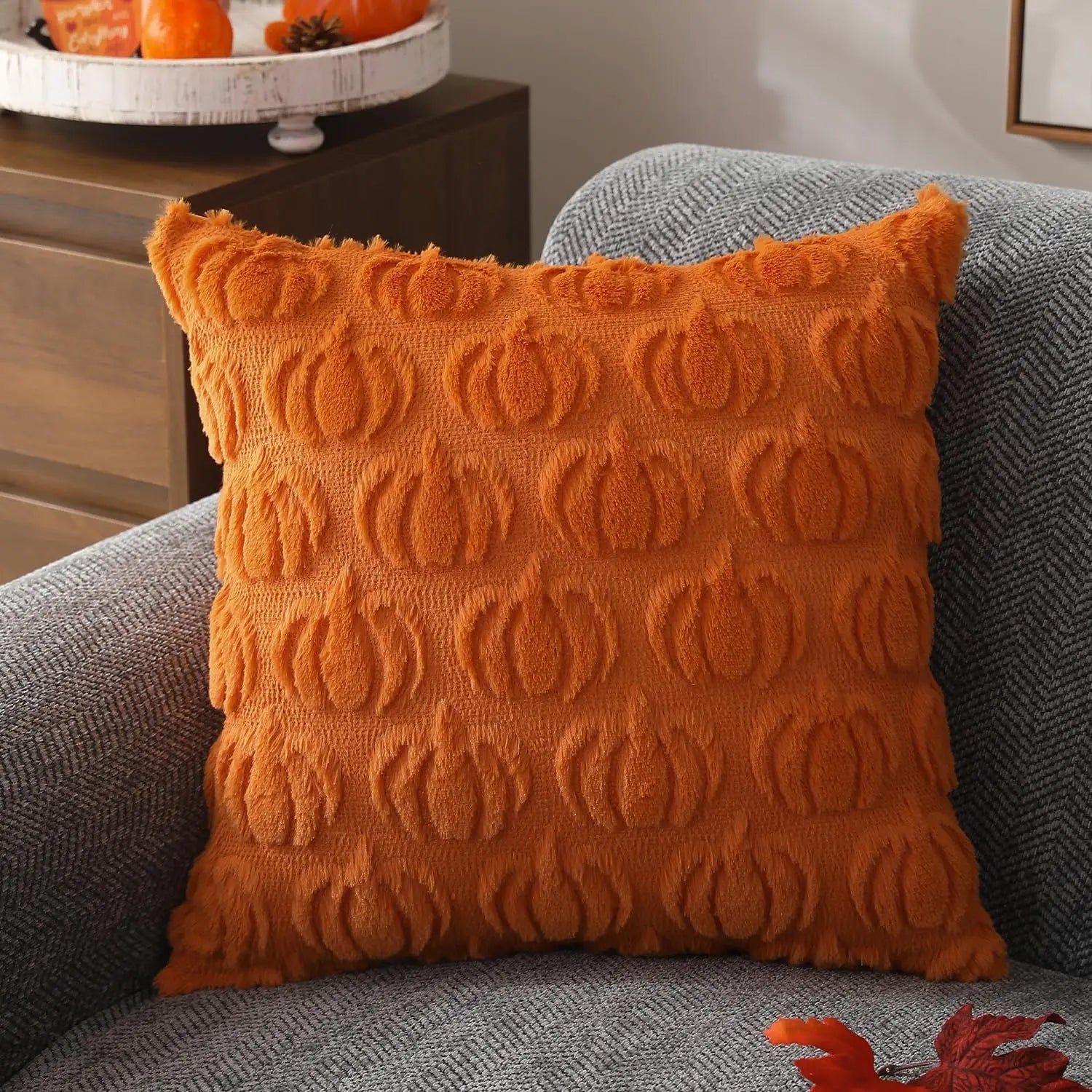 RusticFall - Housse de coussin en fausse fourrure pour canapé d'automne