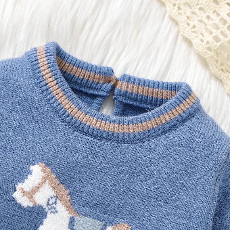 CozyBaby Blue Knit Romper - Langærmet Newborn Jumpsuit til drenge og piger