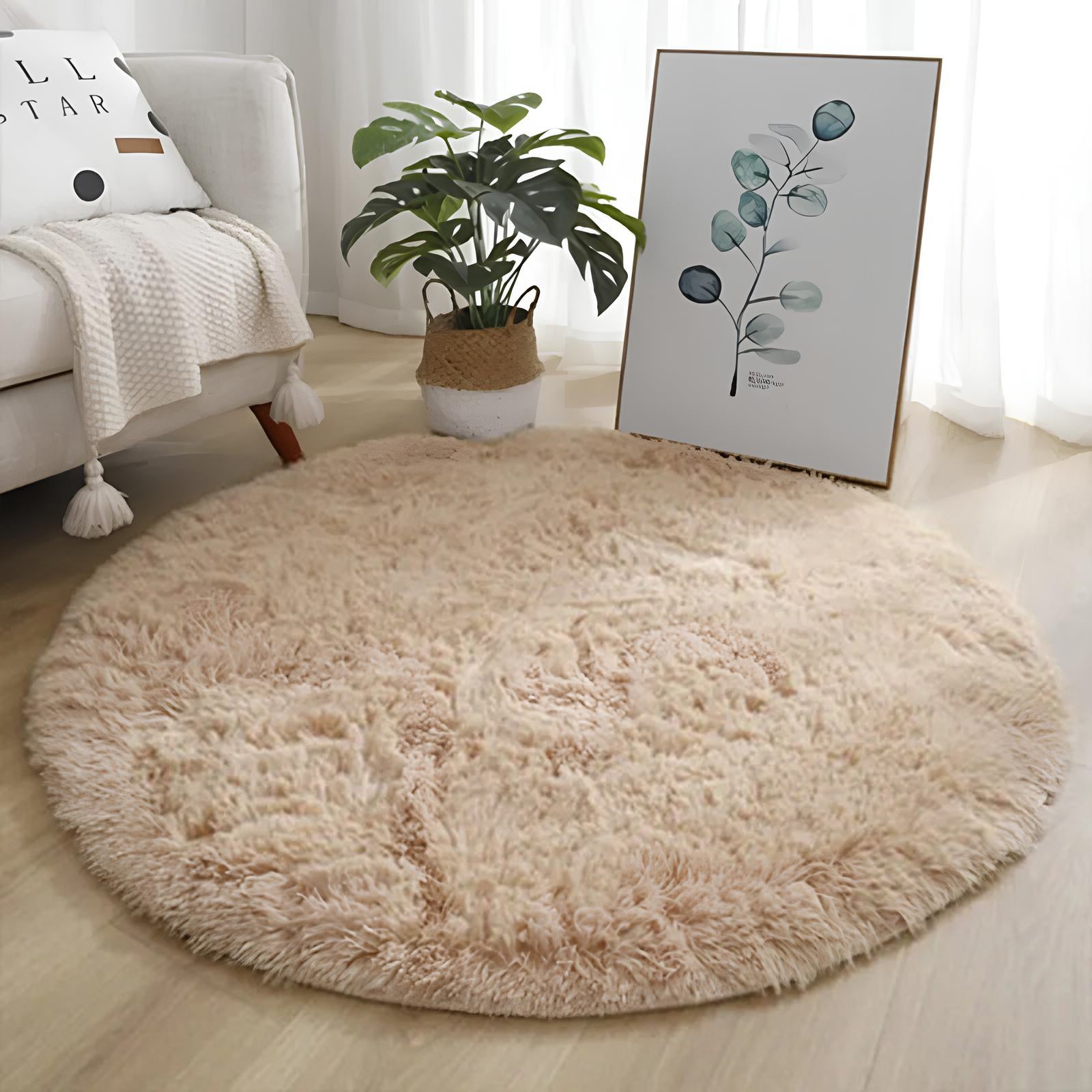 Tapis rond en peluche super doux blanc moelleux à poils épais