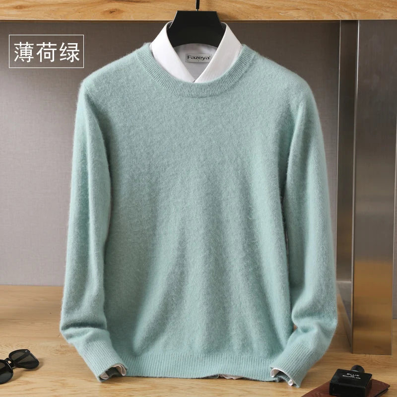 Luxus 100 % reiner Nerz | Japanischer Strick | Kaschmirpullover - Pullover mit Rundhalsausschnitt