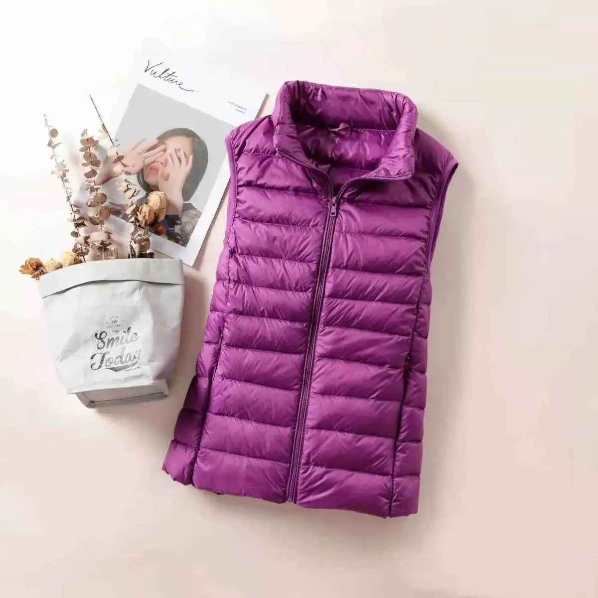 Claire : Gilet en duvet pour femme – Veste fine sans manches, gilet coupe-vent portable