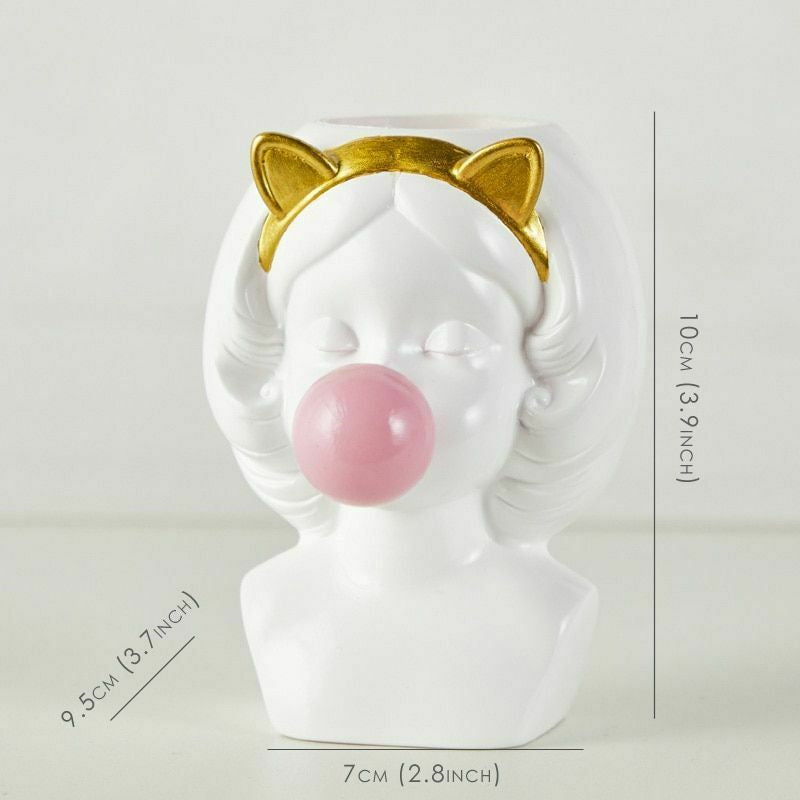 Cute Bubblegum Girl Ceramic Face Vase