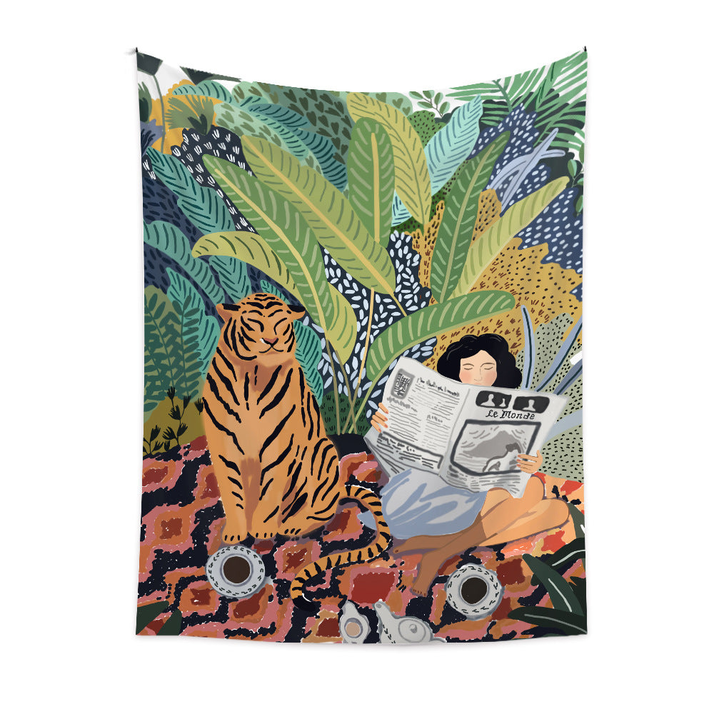 Jungle Tiger & Girl Wall Tapestry