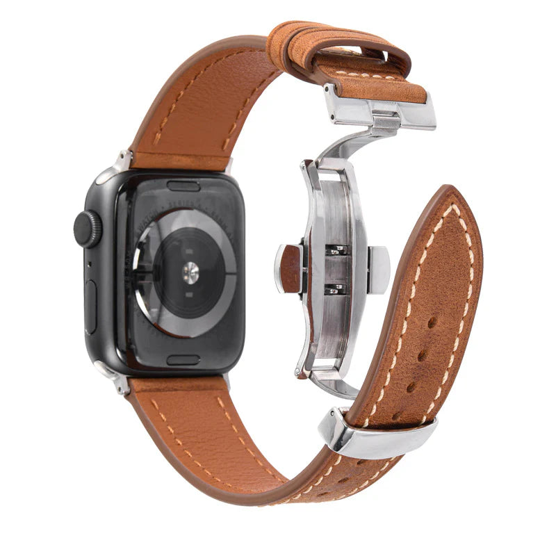 Luxuriöses Lederarmband mit Schmetterlingsschnalle für die Apple Watch