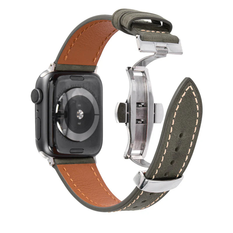 Luxuriöses Lederarmband mit Schmetterlingsschnalle für die Apple Watch