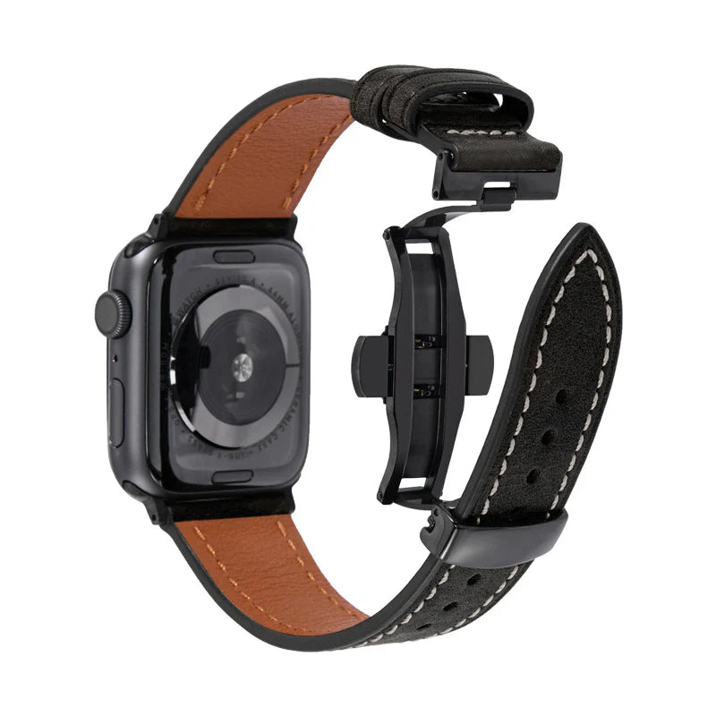 Luxuriöses Lederarmband mit Schmetterlingsschnalle für die Apple Watch