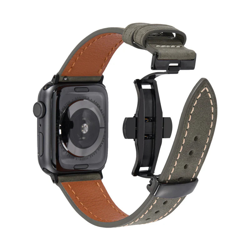 Luxuriöses Lederarmband mit Schmetterlingsschnalle für die Apple Watch