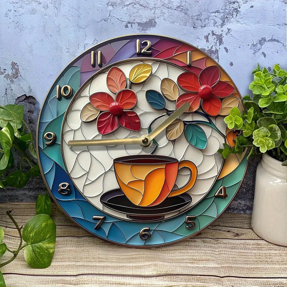 Coffee-Themed Aluminum Wall Clock Decor