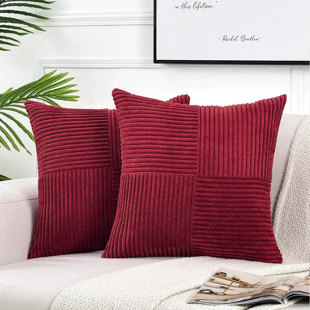 StripeCozy - Housse de coussin en velours côtelé doux pour la décoration intérieure