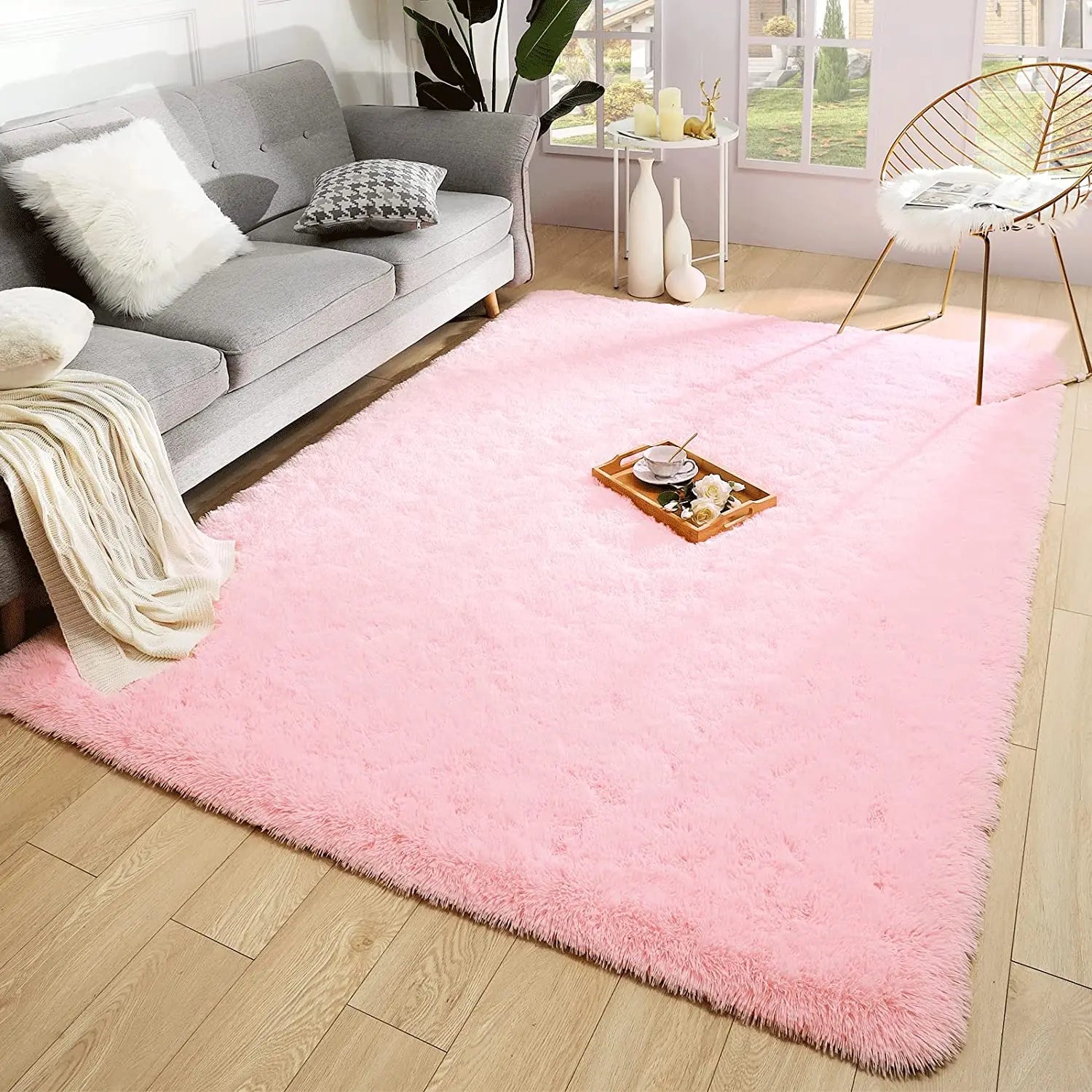 Winnie myk fluffy rosa teppe – koselig plysjteppe for stue og barnerom