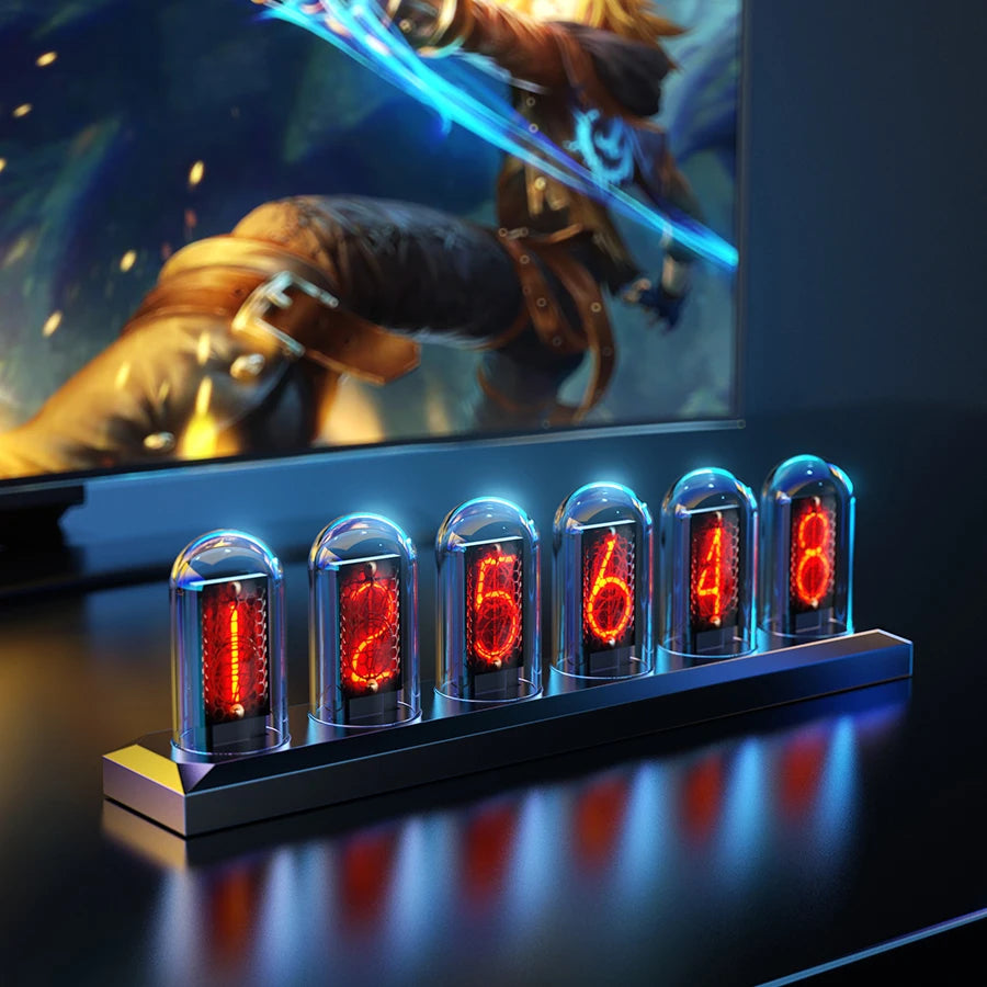 Aurora RGB Nixie Clock – LED Glow IPS Display for Gaming & Home Decor