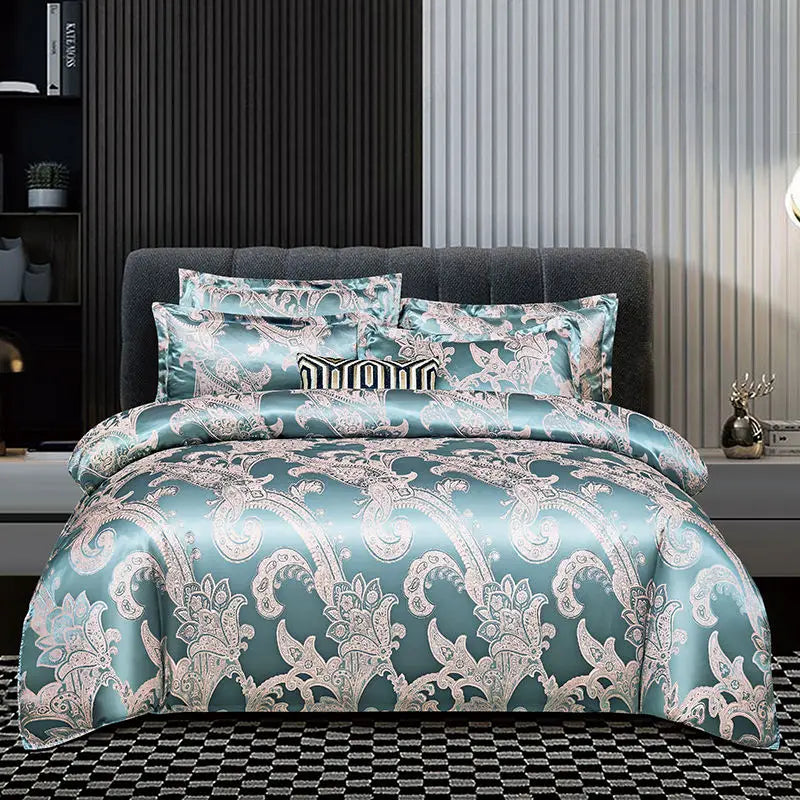 Wostar Satin Rayon Jacquard Dynetrekk 220x240 Sommer Luksus Dobbeltseng Dyne Sengesett