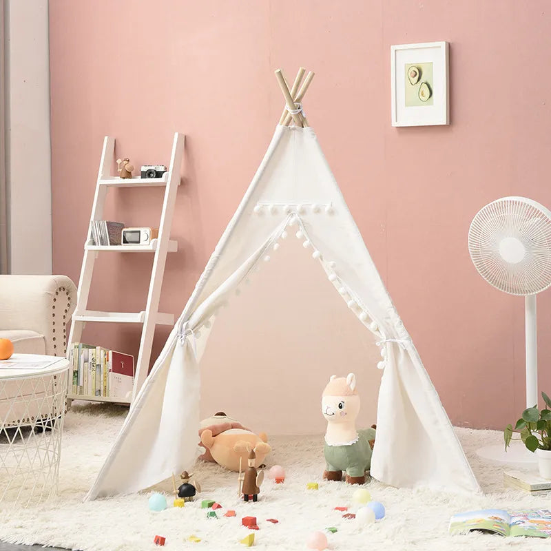 Tente de jeu Tipi intérieure et extérieure pour enfants – Blanc, bleu, rose et jaune