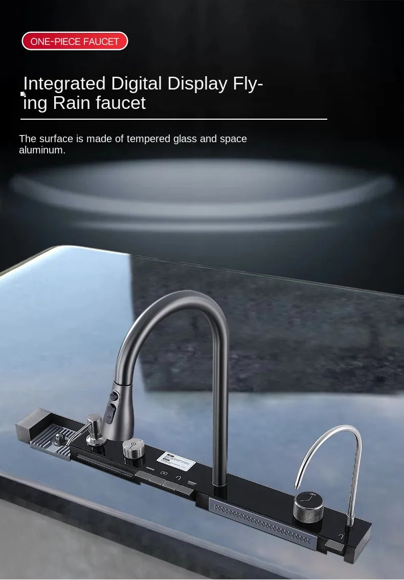 Vrimlo Stainless Steel Waterfall Kitchen Sink Digital Faucet