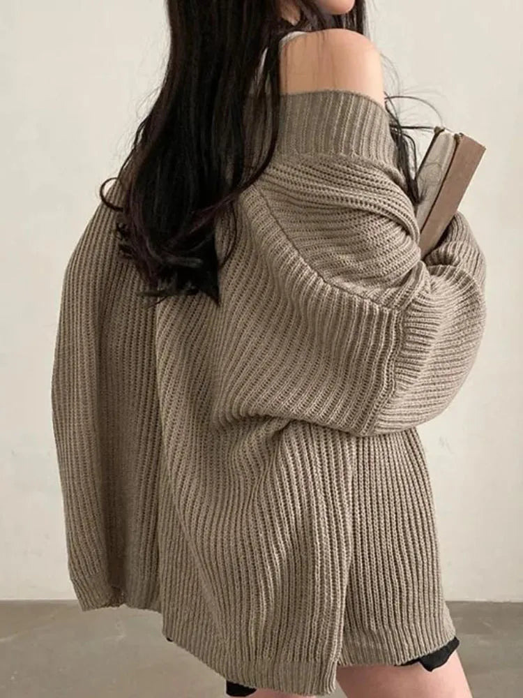 Oversized Vintage Cardigan - Women's Casual Loose-Fit Sweater