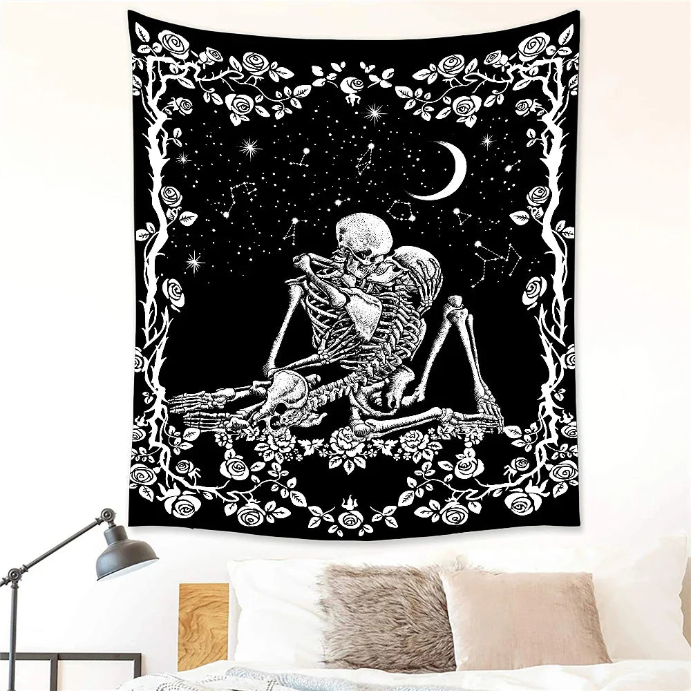 Tapiz de tarot nupcial con calaveras