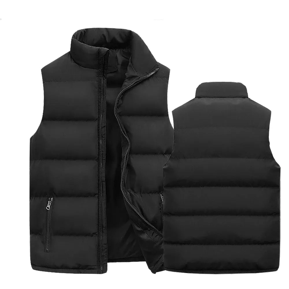 Men's Warm Sleeveless Vest Gilet – Winter Waterproof Zipper Coat with Stand-Up Collar, Casual Waistcoat