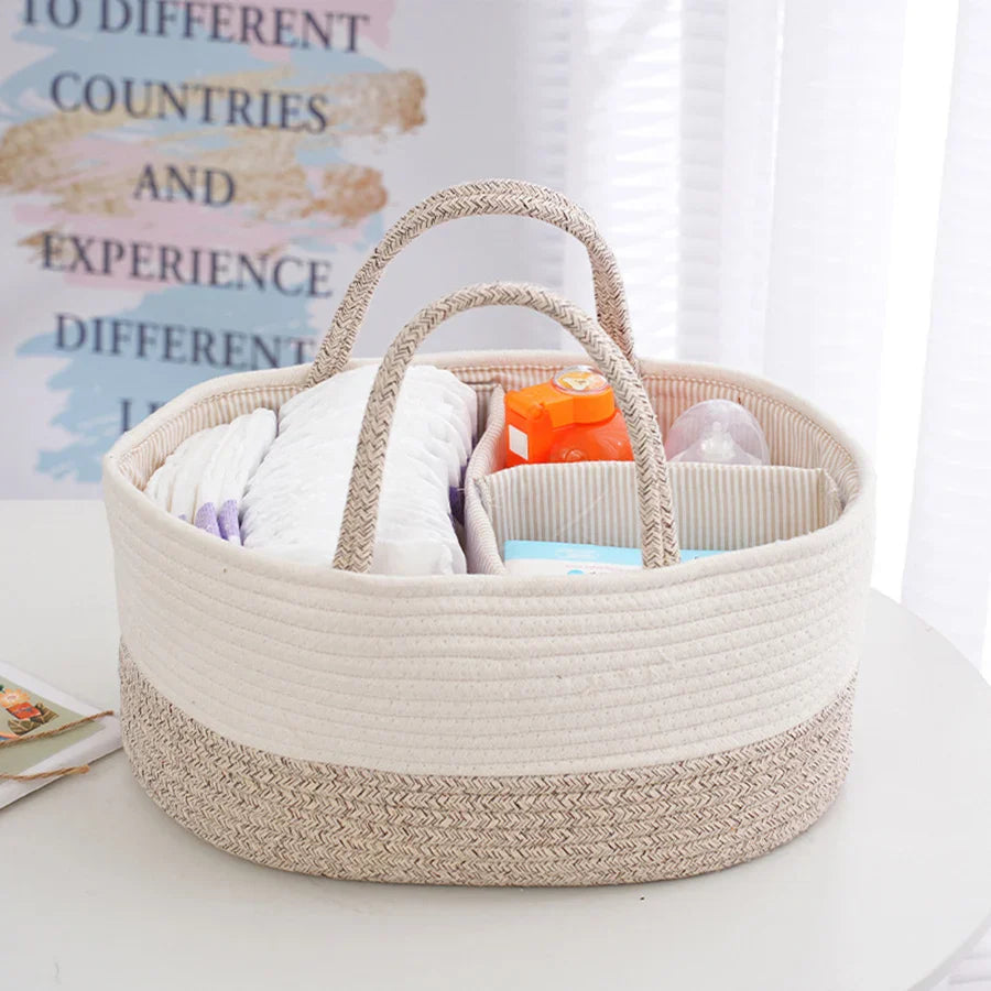 Multifunctional Cotton Nappy Caddy Storage Basket with Handles & Removable Compartments