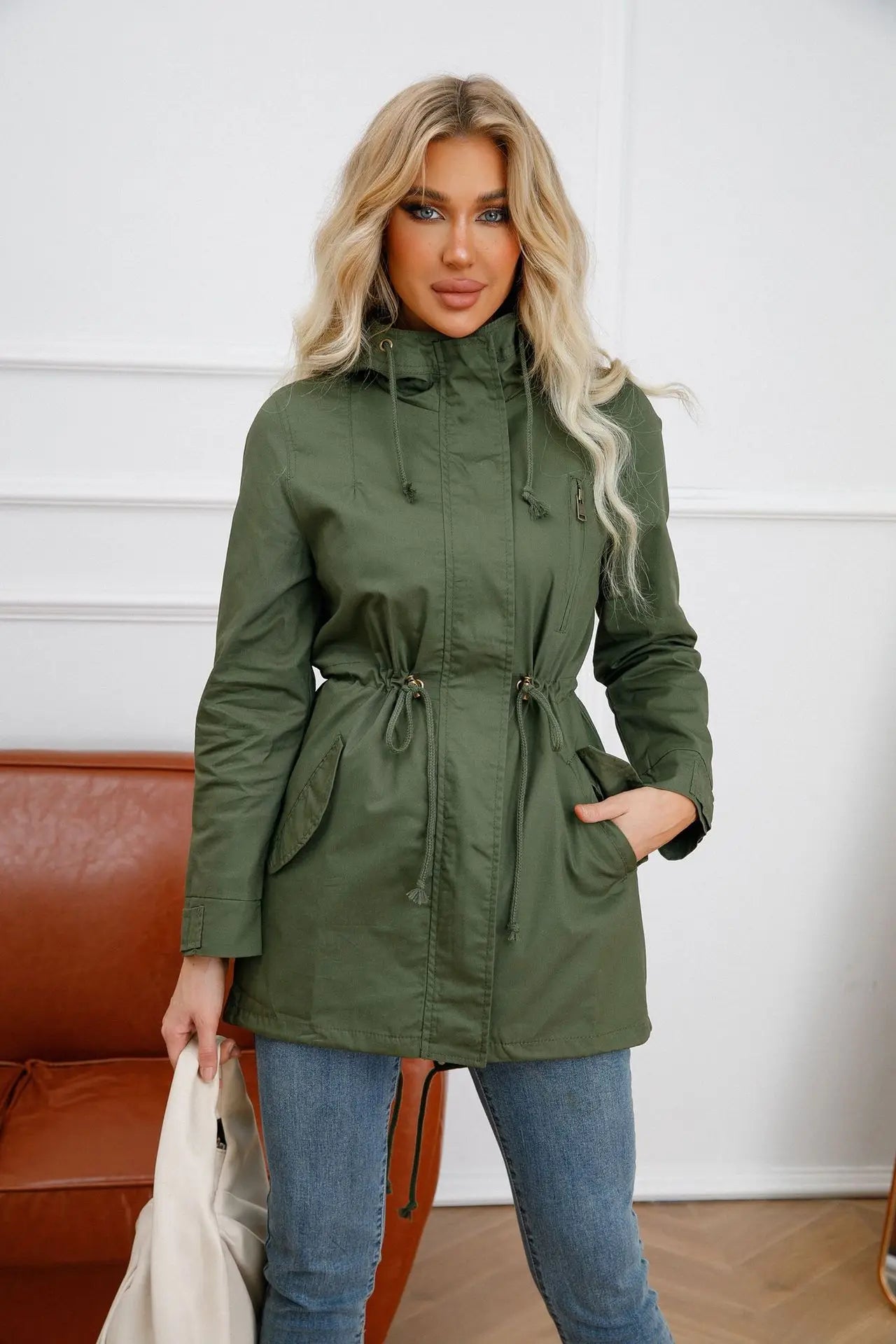 Lena: Baumwoll-Trenchcoat/Jacke mit Kapuze – Damen-Windjacke für Frühling und Herbst