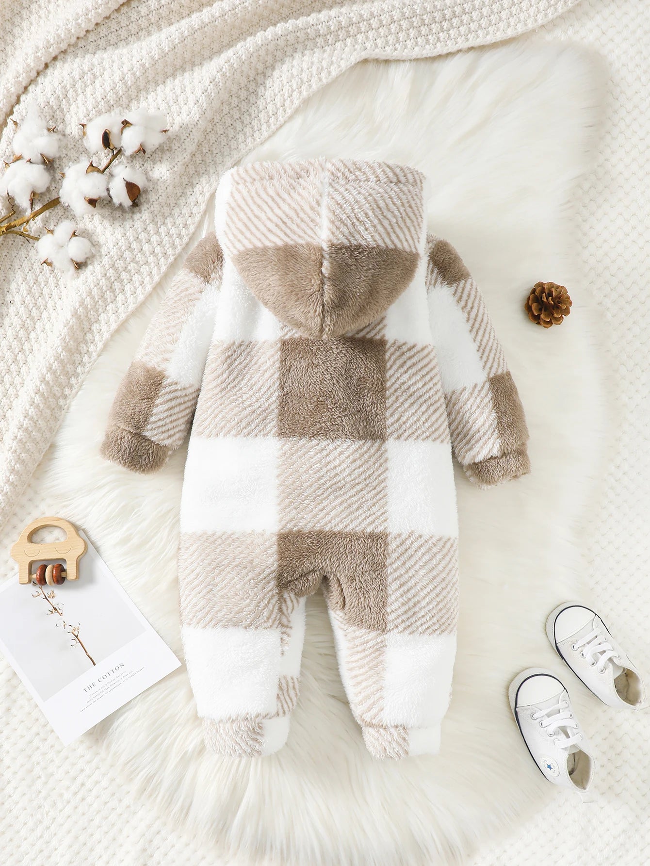 Gezellige Geruite Baby Kaptrui Winter Romper (3-24 Maanden)