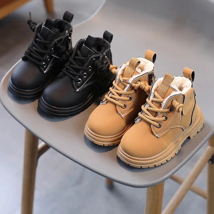 Botas de invierno para niños – Zapatos casuales antideslizantes de cuero cálido para niños