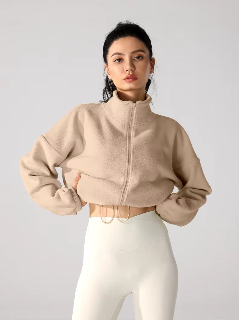 Winter-Sport Cropped Oversized Fleece-Jacke