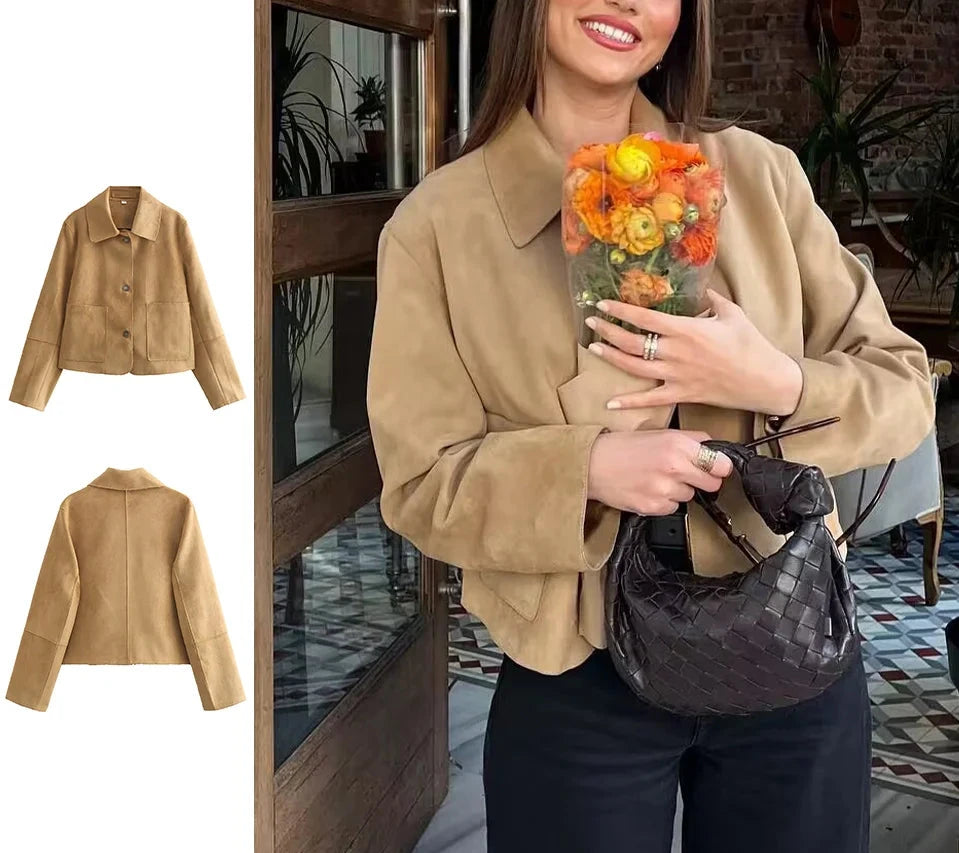 Emilia's Elegance: Rento Solid Suede Jacket -takki