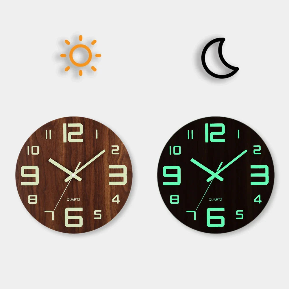 Silent Wooden Luminous Wall Clock