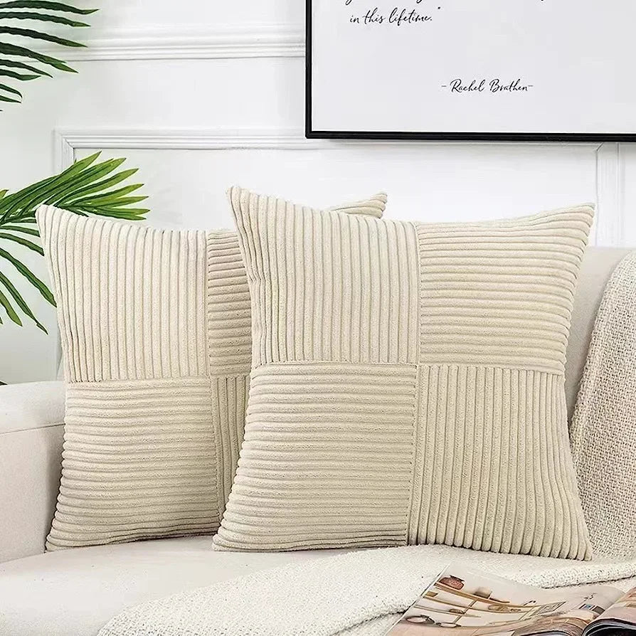 StripeCozy - Housse de coussin en velours côtelé doux pour la décoration intérieure