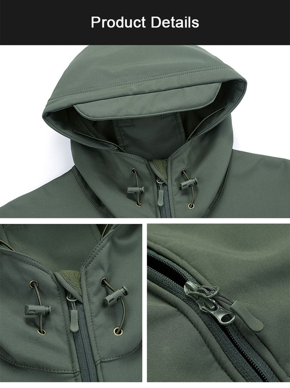 Militaire Shark Skin Soft Shell-jas - Tactische winddichte en waterdichte warme jas met capuchon