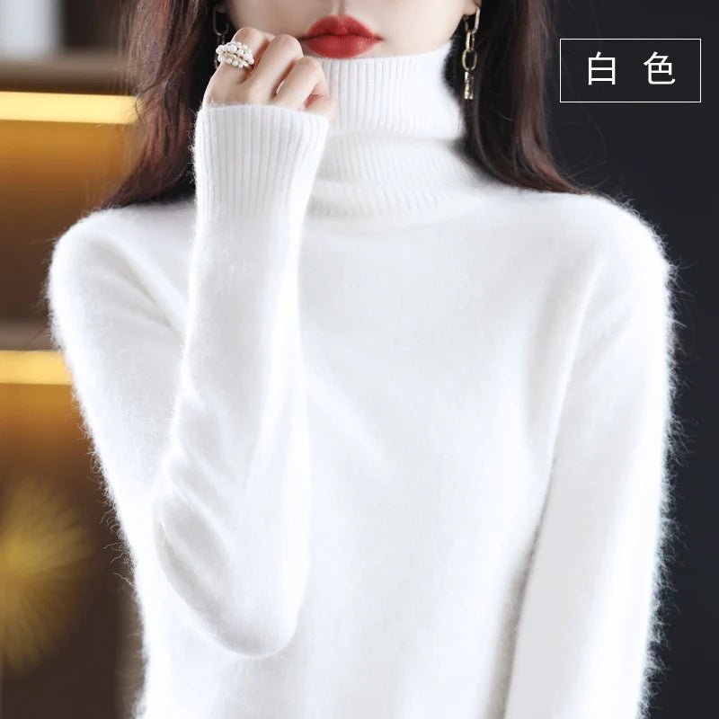 Emma High Neck Pure Mink Cashmere Sweater : 100% wool for Autumn and winter