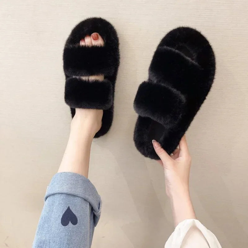 FurGlam - Soft Fur Slippers with Crossed Straps