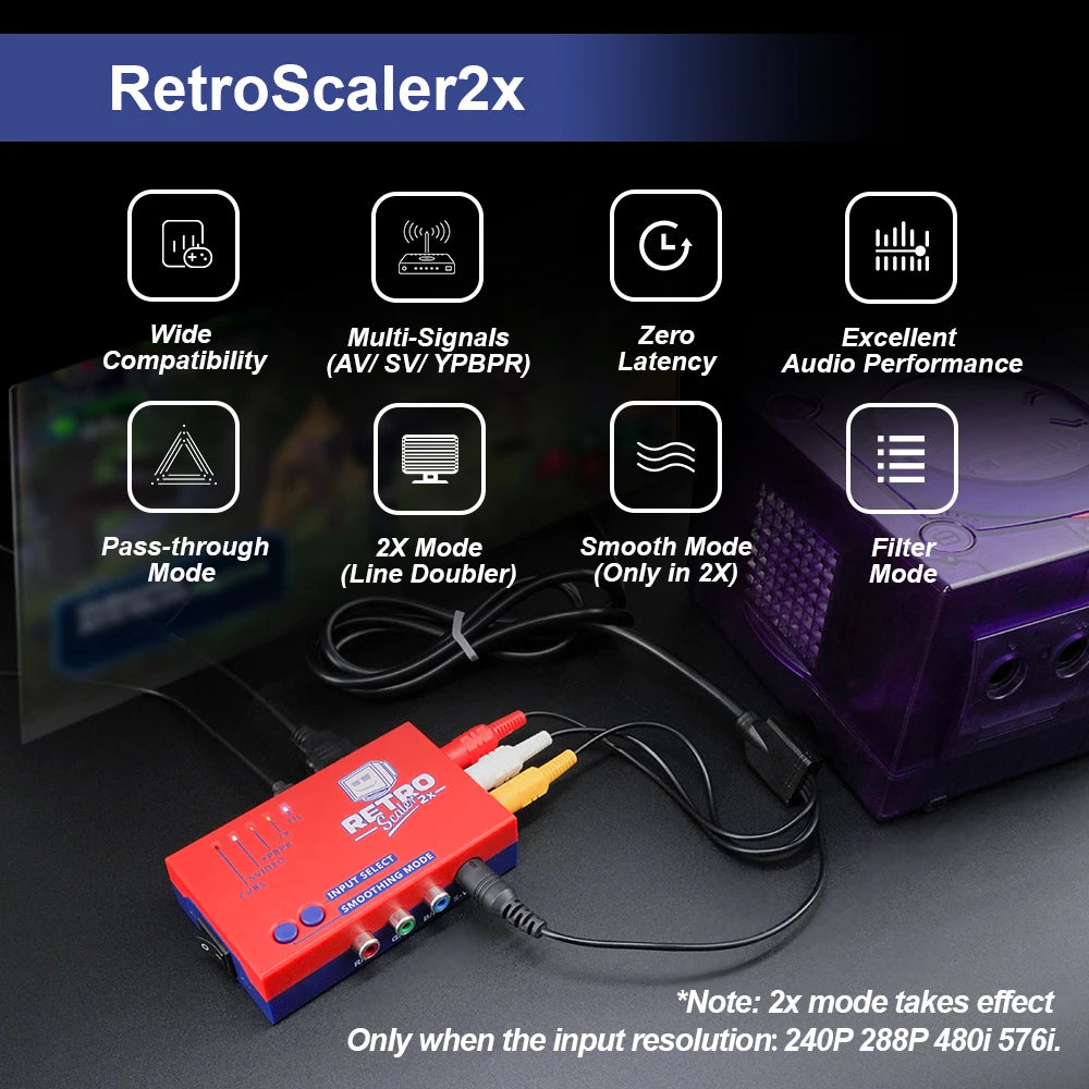 RetroScaler2x convertitore compatibile da AV a HDMI e duplicatore di linea per console di gioco retrò