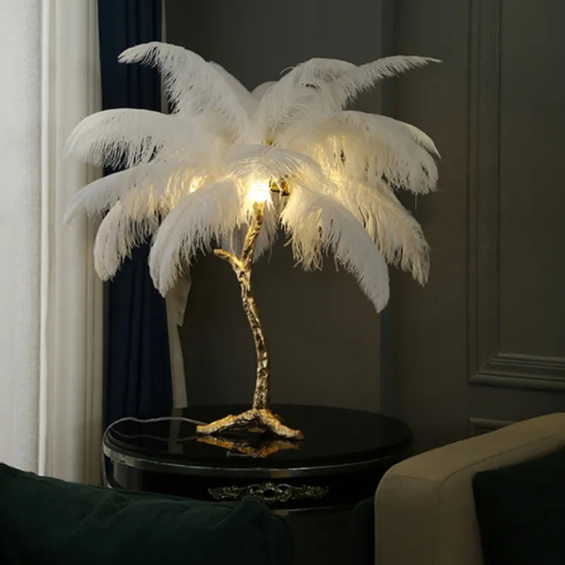 Lampe de table en plumes d'autruche