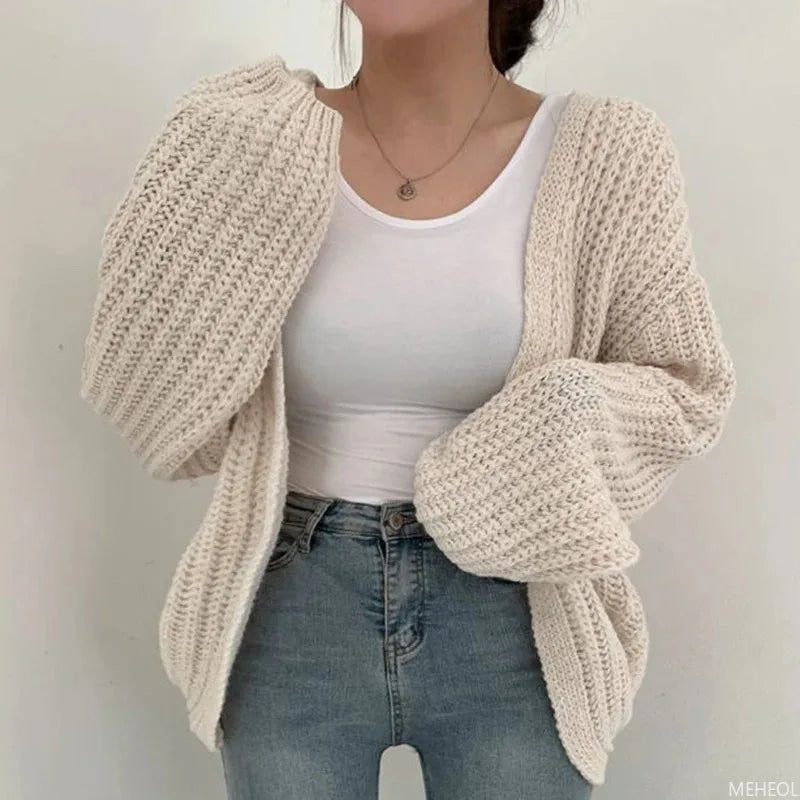 Fall Solid Color Knitted Cardigan - Women's Single Breasted Sweater